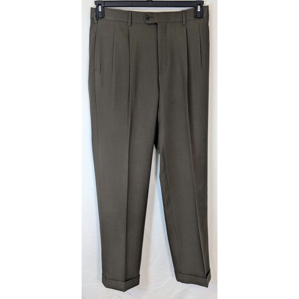 Savane Men's Pleated Dress Pants Brown Taupe Cuffed 34x32 Business Casual
